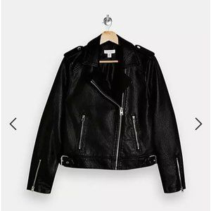Topshop Petite faux leather moto jacket in black